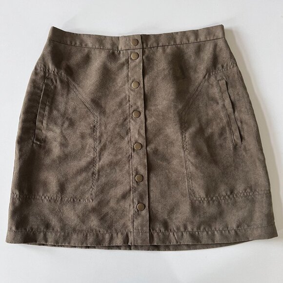 Button Down Vegan Suede Skirt - Picture 1 of 5